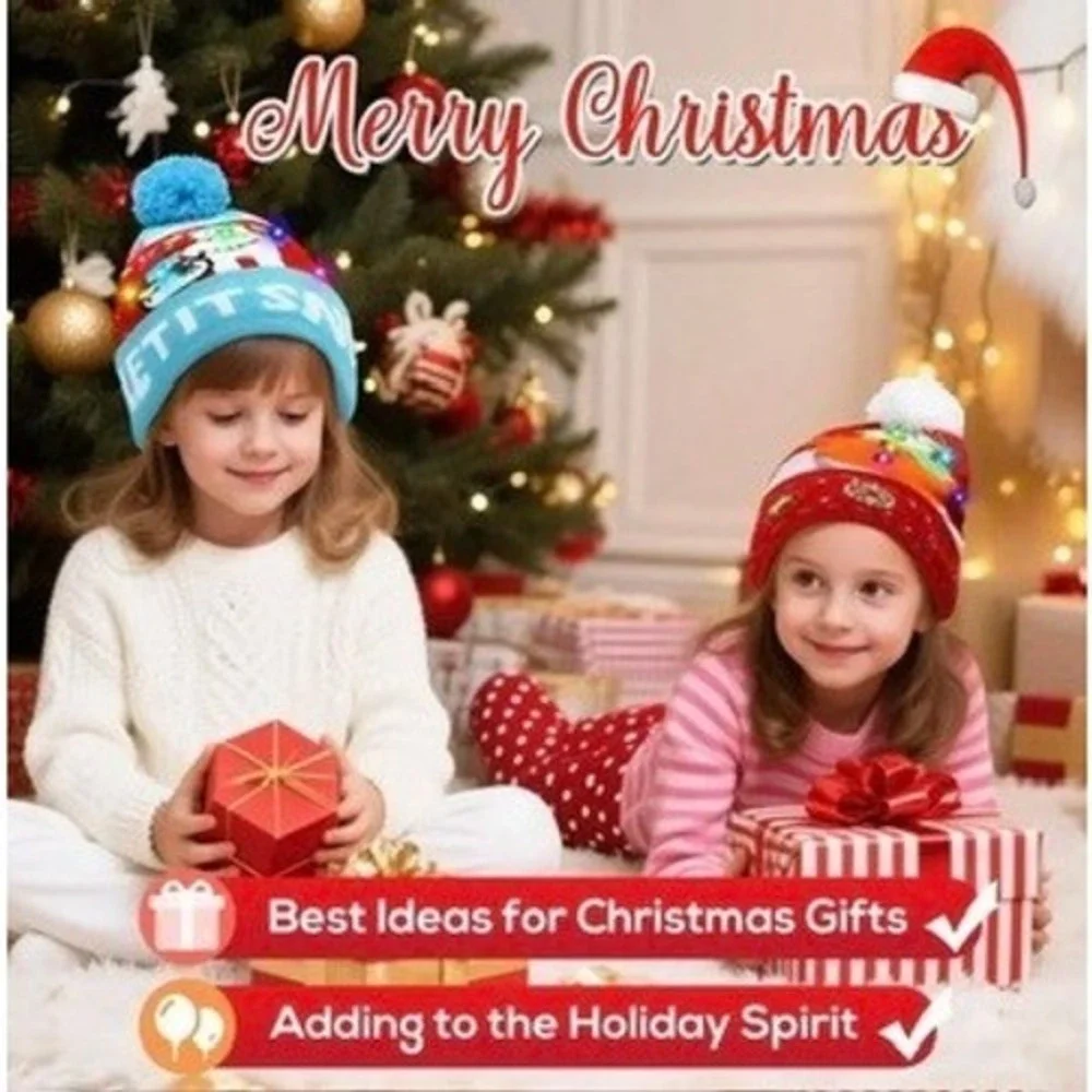 Gorro De Punto Navideño Con Luces LED Unisex 3 Modos De Iluminación Paquete De 4
